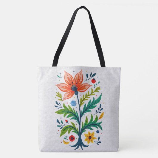 Vibrant Boho Floral Tree Folk Art Botanical トートバッグ (正面)