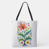 Vibrant Boho Floral Tree Folk Art Botanical トートバッグ (裏面)
