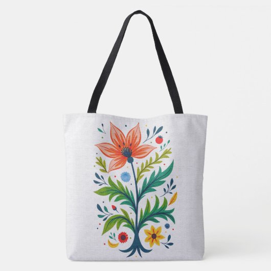 Vibrant Boho Floral Tree Folk Art Botanical トートバッグ (裏面)