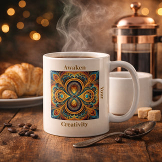 Vibrant Boho Fractal Mandala Art コーヒーマグカップ