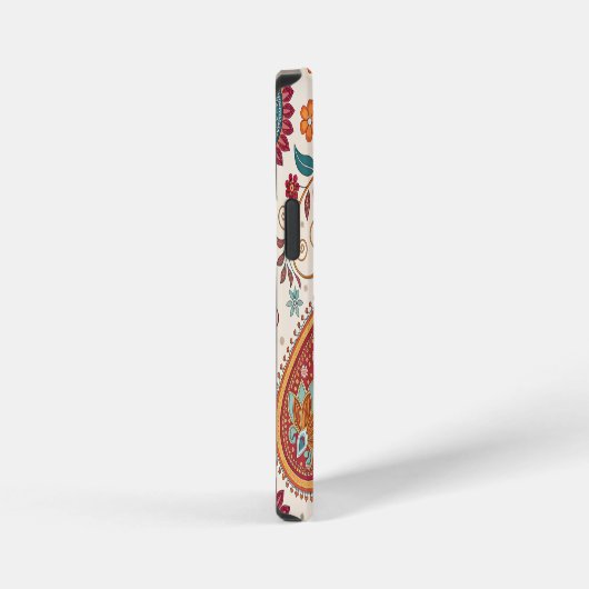 Vibrant Boho Paisley white Floral Pattern  iPhoneケース (右側面)