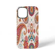Vibrant Boho Paisley white Floral Pattern 