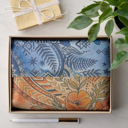 Vibrant Boho Rainbow Gradient Floral 薄葉紙 (ギフト)