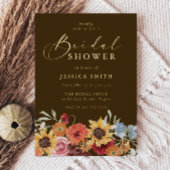 Vibrant Bold Floral Boho Bridal Shower Gold 箔招待状
