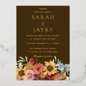 Vibrant Bold Floral Boho Wedding Gold 箔招待状 (正面)