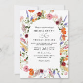 Vibrant Bold Watercolor Wildflower QR Code Wedding 招待状 (正面)