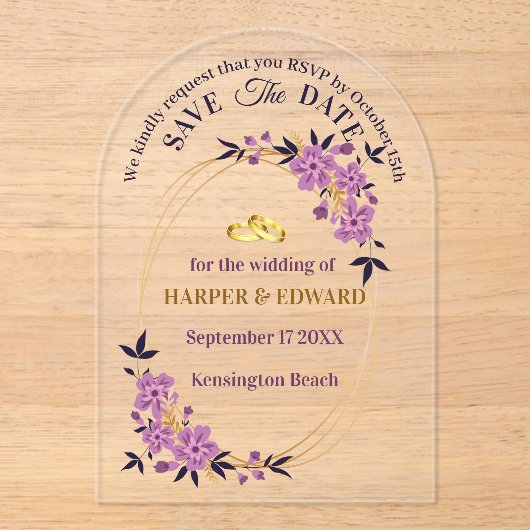 Vibrant Bold Wildflowers Wedding Save The Date Acr アクリル招待状 (正面)