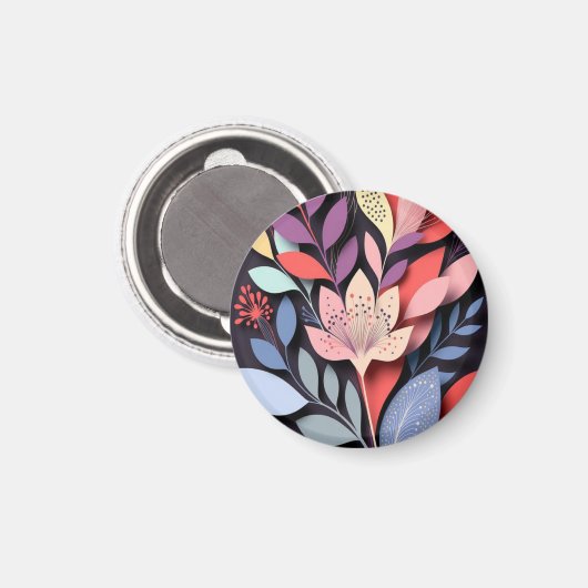 Vibrant Botanical Paper-Cut Bloom マグネット (正面/裏面)