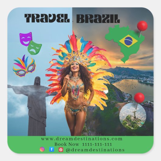 Vibrant Brazilian Carnival Design Travel Agency スクエアシール (正面)