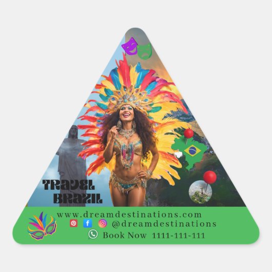 Vibrant Brazilian Carnival Design Travel Agency 三角形シール (正面)