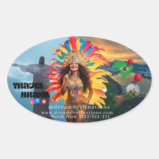 Vibrant Brazilian Carnival Design Travel Agency 楕円形シール (正面)