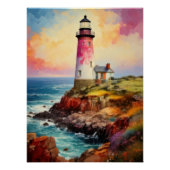 Vibrant Breton Coast Lighthouse - Impressionistic  ポスター (正面)