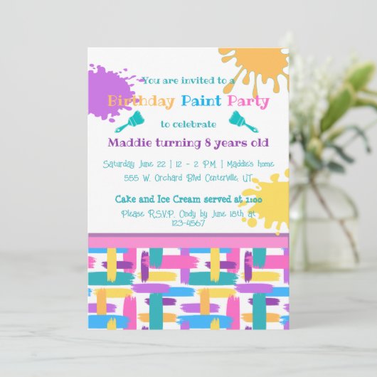 Vibrant Brush Strokes paint party invites 招待状 (スタンド正面)