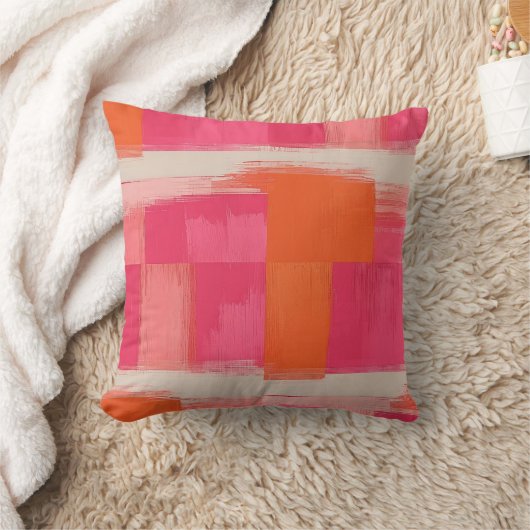 Vibrant Brushstroke Geometric Pattern – Pink & Ora クッション (ブランケット)