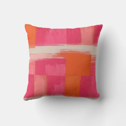Vibrant Brushstroke Geometric Pattern – Pink & Ora クッション (裏面)