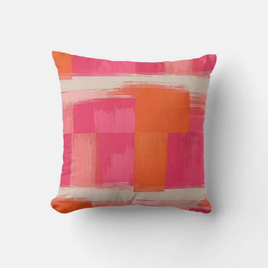 Vibrant Brushstroke Geometric Pattern – Pink & Ora クッション (正面)