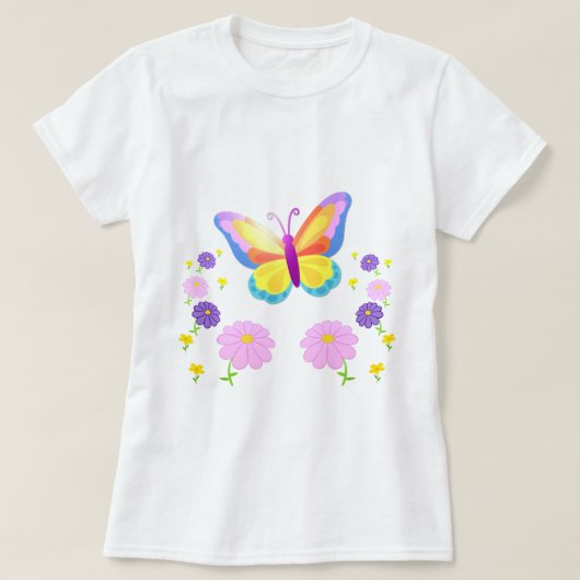Vibrant Butterfly and Floral Design T-Shirt Tシャツ (デザイン正面)