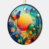 Vibrant Butterfly Fantasy Garden セラミックオーナメント (左)
