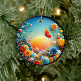 Vibrant Butterfly Fantasy Garden セラミックオーナメント