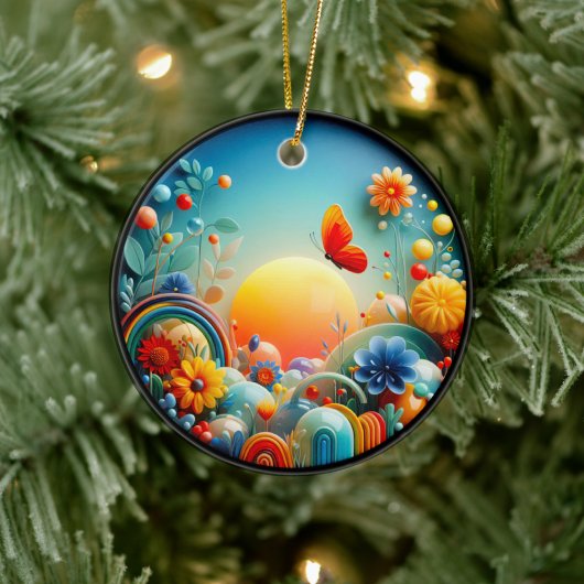 Vibrant Butterfly Fantasy Garden セラミックオーナメント