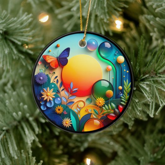 Vibrant Butterfly Fantasy Garden セラミックオーナメント
