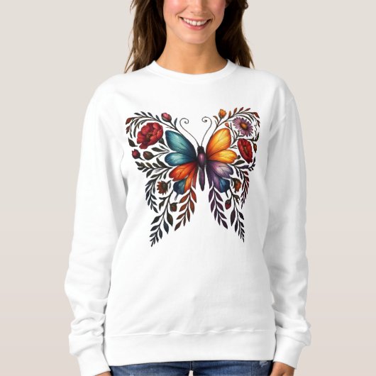 Vibrant Butterfly Floral Art Women’s Sweatshirt スウェットシャツ (正面)