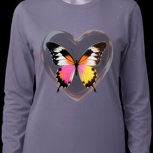 Vibrant Butterfly Glossy Heart Pop Art Tシャツ