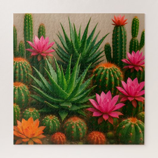 Vibrant Cactus Succulent Bloom Desert ジグソーパズル (縦)
