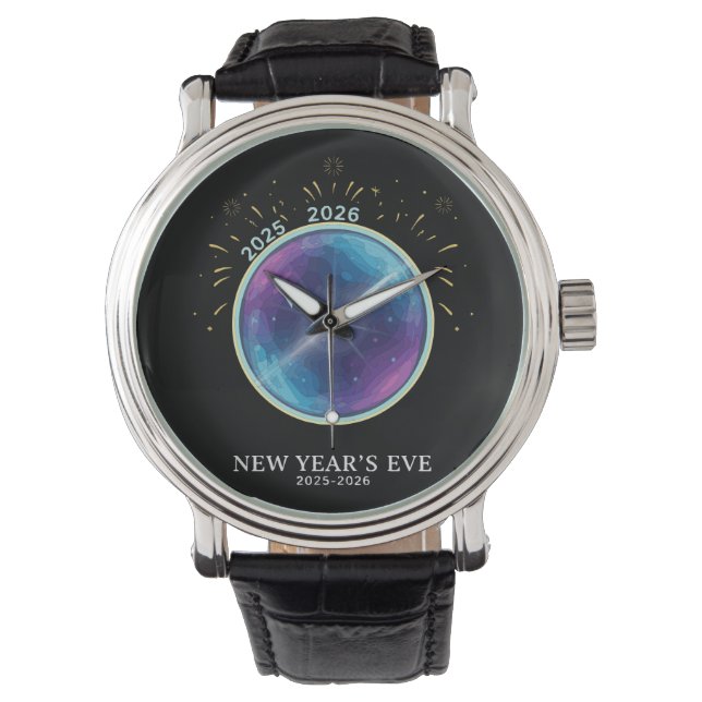 Vibrant Celestial Clock New Year's Eve 2026 Party 腕時計 (正面)