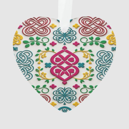 Vibrant Celtic Heart & Knot Floral Symphony オーナメント (裏面)