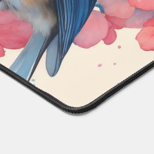 Vibrant Chickadee Hot Pink Cherry Blossom デスクマット (コーナー)