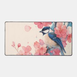 Vibrant Chickadee Hot Pink Cherry Blossom デスクマット