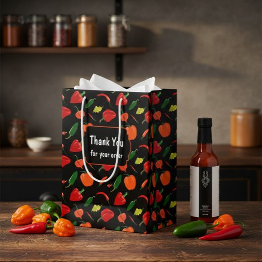 Vibrant Chili Pepper "Thank You" Business Gift Bag ミディアムペーパーバッグ