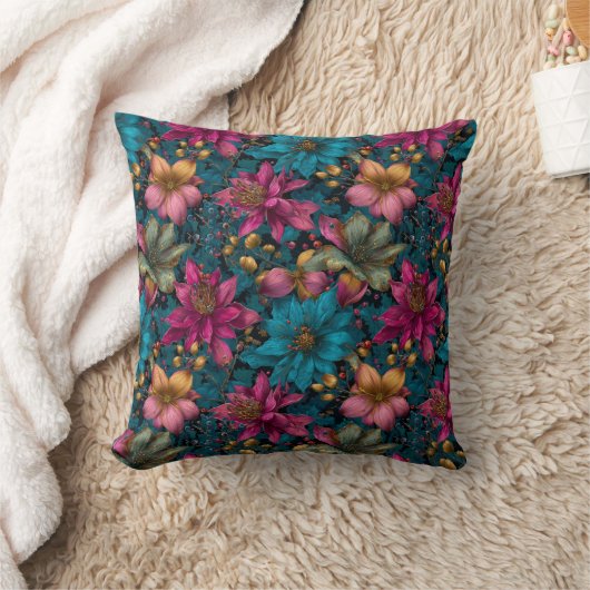 Vibrant Christmas Botanical Fantasy Pattern クッション (ブランケット)