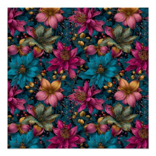 Vibrant Christmas Botanical Fantasy Pattern ポスター (正面)