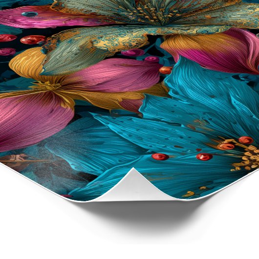 Vibrant Christmas Botanical Fantasy Pattern ポスター (コーナー)