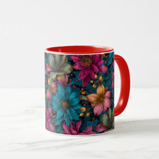 Vibrant Christmas Botanical Fantasy Pattern マグカップ (正面右)