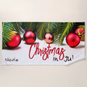 Vibrant Christmas In July Festive Palms Tropical ビーチタオル (正面)
