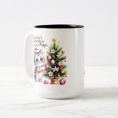 Vibrant Christmas Magic - Cozy Cat Mom Gift ツートーンマグカップ (正面左)