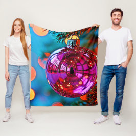 Vibrant Christmas Ornament Sparkle Design フリースブランケット