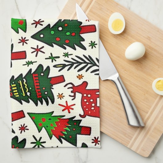 Vibrant Christmas Pattern Art Print キッチンタオル (四つ折り)