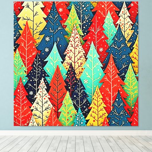 Vibrant Christmas Tree Pattern Art キャンバスプリント (インサイチュ (ウッドフロア))