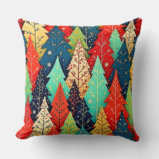 Vibrant Christmas Tree Pattern Art クッション (正面)