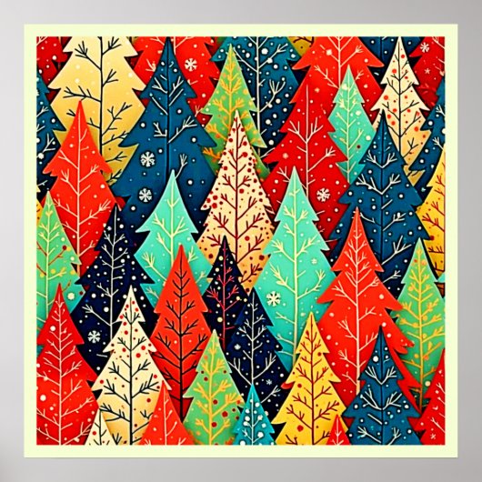 Vibrant Christmas Tree Pattern Art ポスター (正面)