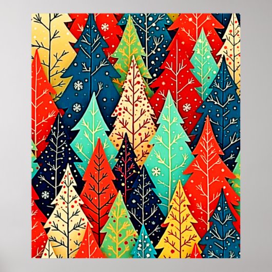 Vibrant Christmas Tree Pattern Art ポスター (正面)