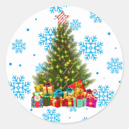 Vibrant Christmas Tree Snowflake Holiday Gift Stic ラウンドシール