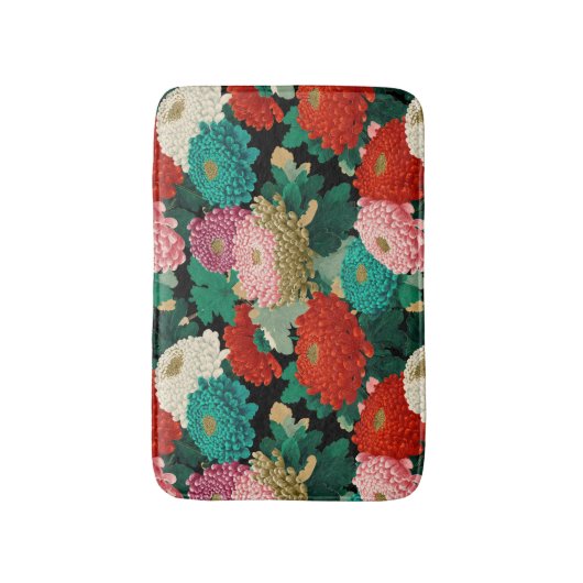 Vibrant Chrysanthemum Flowers Botanical Pattern バスマット (正面縦)