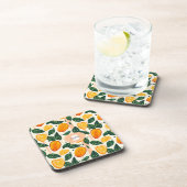 Vibrant Citrus Fruit Pattern with Green Leaves コースター (右側)