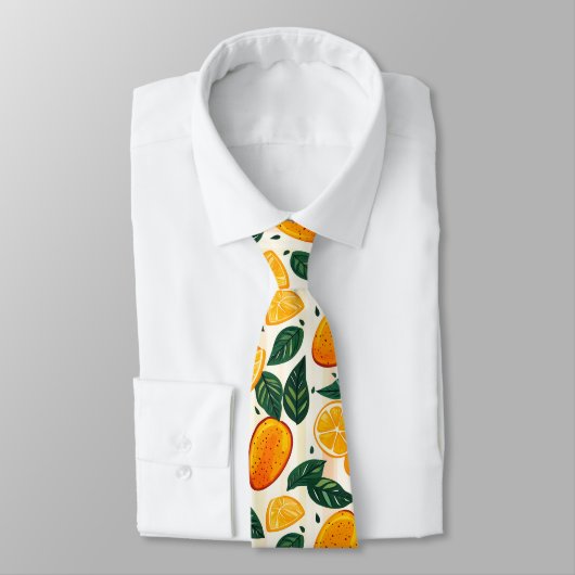 Vibrant Citrus Fruit Pattern with Green Leaves ネクタイ (タイ)