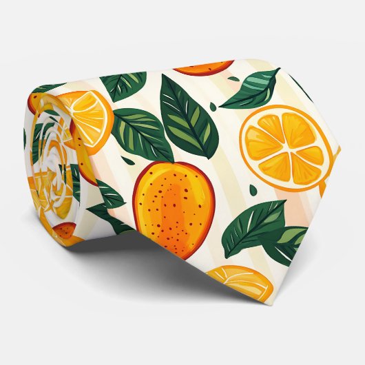 Vibrant Citrus Fruit Pattern with Green Leaves ネクタイ (ロール)